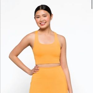 Girlfriend collective Paloma bra and high rise run short. Horizon color